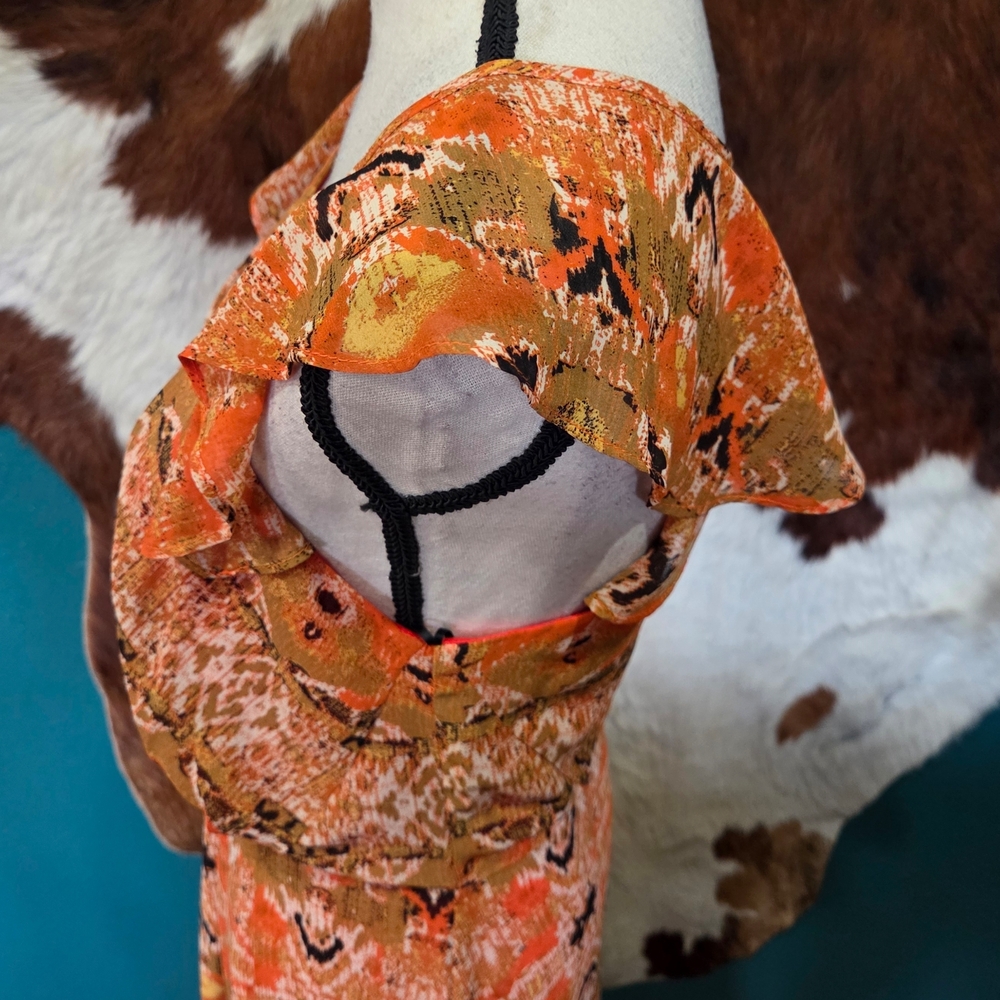 Gibson Latimer Orange Printed Flutter Maxi Dress - Picture 4 of 9